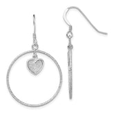 Sterling Silver RH-plated D/C Enamel Glitter Fabric Heart in Circle Earring